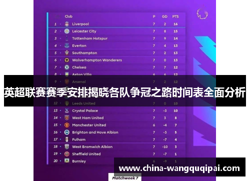 英超联赛赛季安排揭晓各队争冠之路时间表全面分析
